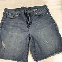 Seven7 Women's Bermuda Distressed Denim Shorts Frayed Hem Size 16