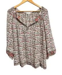 Joie women's Silk Floral Print Split Neck Blouse women's beige Top Size L