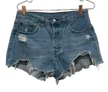 Levi's  501 distressed denim shorts. size 28