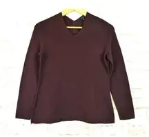 COS  V Neck Ribbed Stretch Ponte Knit Cotton Long Sleeve Top Women S Burgundy