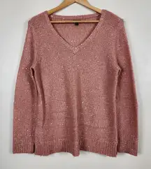 APT.9 Women’s Long Sleeve Pink V-Neck Sparkled Sweater Size Large Preppy