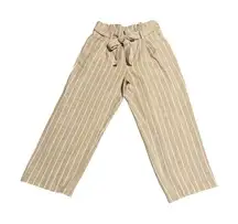 Liverpool Wide Leg Pants Women's Size S Cropped Beige White Striped Tie Waist