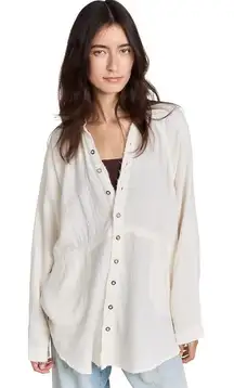 We The Free White Gauze Oversized Flowy Button Down Shirt Women's size Small
