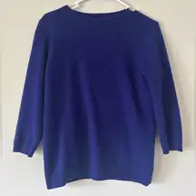 Talbots Royal Blue 100% Cashmere 3/4 Sleeve Crewneck Sweater Size Medium Chic