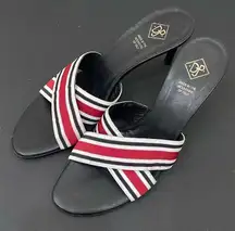 DONALD J PLINER Trix Red White Black Criss Cross Bandage Strap Heels Size 7 1/2M