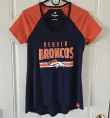 Denver Broncos Womens Medium Fanatics NFL Raglan Mesh Sleeve Tunic Top Navy Blue