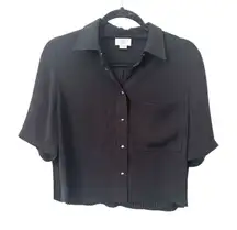 GREY JASON WU Pleated Cropped Button Down Black NWOT‎ Sz 4