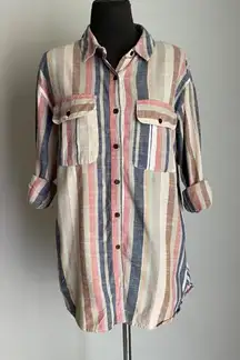 Urban Outfitter sz‎ M pink beige 100% cotton boho cottage blouse