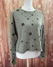 Paper Crane Gray Star Raw Hem Crewneck Sweatshirt