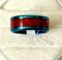 Red Abalone Shell Inlay Ring, Size 6