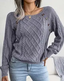 Grey Cable Knit Sweater - Large