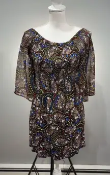 Multicolor August Silk Paisley Peasant Blouse Size M EUC