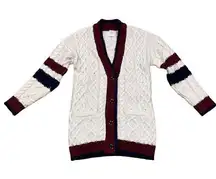 J.O.A. Women's Striped Cable Knit Button Up Cardigan Sweater Size S Preppy