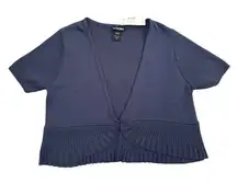 Lane‎ Bryant Plus Size Cardigan Sweater 14/16W Blue Short Sleeve Knit Top