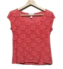 AMBIANCE Apparel scoop neck cap sleeve lace tee size M