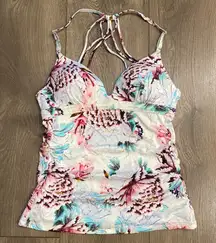 Athleta Aqualuxe Lotus Floral Print Strappy Back Tankini Swim Top Size‎ XXS/XS