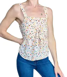 Madewell Cream & Colorful Confetti Printed Front Tie Tank Top