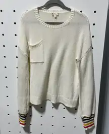 hem & thread Cream Knit Sweater with Striped Cuffs - Size S