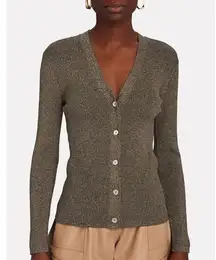 Rails Beau Metallic Long Sleeve Ribbed Knit Cardigan Gunmetal gold Womens Size S