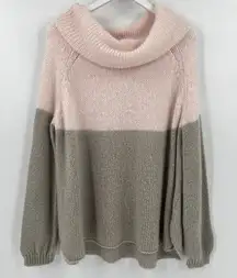 Wooden Ships Pink Gray Colorblock Cowl Neck‎ Wool Blend Sweater Women’s Size M/L
