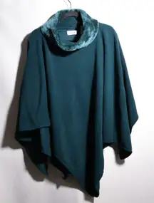 VTG‎ Le Moda Teal Fleece Poncho Cape with Faux Fur Collar Winter Warm Cozy Shawl