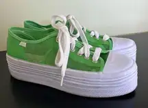 Y2K ESPRIT white platform lace up sneakers with a sheer nylon/mesh top.