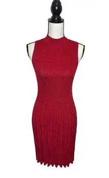 Candie's Y2K  Ribbed Pleated Mock Neck Sparkle Knit Red Sweater Dress Size Small