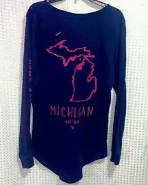 State Of Mine Shirt Womens Small S Blue Long Sleeve Relaxed Fit Loose MICHIGAN