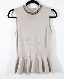 Rebecca Taylor embellished collar sleeveless‎ peplum sweater wool & alpaca blend