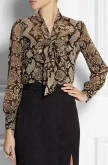 ALTUZARRA Python Print Georgette Bow Blouse