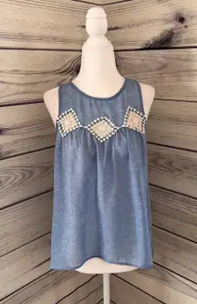 Blue Crochet Detailed Tank Top