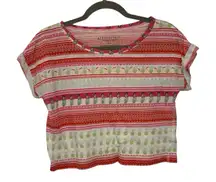 Aeropostale Red Striped Crop Top Boxy Fit Hula Girl Graphic Tee Retro Small