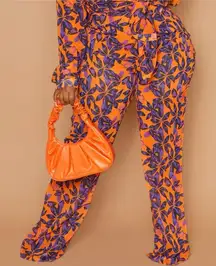 PrettyLittleThing Plus Size Orange Print Beach Flares Pants