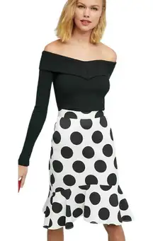 Anthropologie Maeve‎ Size 2 Skirt Trumpet Black White Polka Dot Knee Length 437