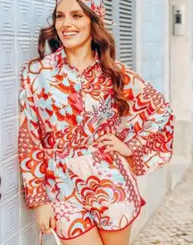 NWT Zara Bloggers Favorite floral Colorful pull on shorts with pockets, size S