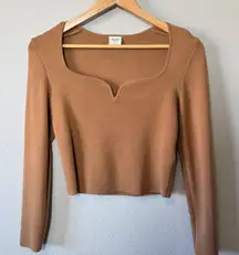 Abercrombie Fitch Brown Ribbed Square Neck Long Sleeve Cropped‎ Sweater Top S