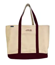 L.L. Bean Boat Tote Canvas Burgundy Trim