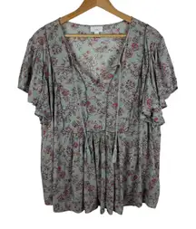 J Jill Floral Peasant Tunic Top‎ Size XL Lightweight Flowy Boho Cottage Resort