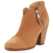 Rag & Bone Margot‎ Leather Ankle Boot Tan Block Heel Side Zipper Womens Size 7.5