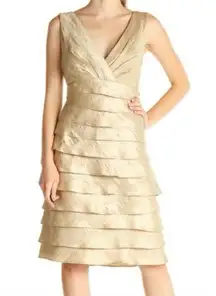 London Times  Champagne Gold Shimmer Tiered Layered Formal Evening Dress Size 12