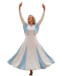 Body Wrappers Capelet Praise Dance Dress M Blue White Flowy Angelic Worship Wear