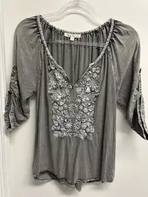 Solitaire Charcoal Acid Washed  Embroidered Blouse