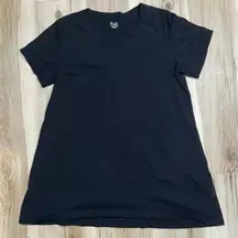 Flax Solid Black Short Sleeve Cotton Round Neck Shirt Top Women’s Medium
