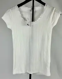 TOPSHOP‎ White Ruffle Neckline Ribbed Textured Knit Top NWT