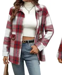 Cottagecore Collared Red Plaid Flannel BU Shirt 16W Shacket Cabincore NWT
