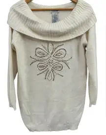 Vintage Silk Angora Embroidered Beaded Foldover Off The Shoulder‎ Sweater Small