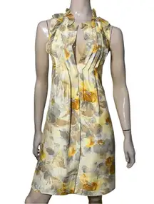 Rebecca Taylor Vintage Women’s Size 2 Gold Tan Silk Ruffled Button Up Dress