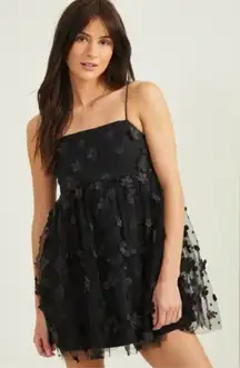 Altar'd State Trixxi Black Aurora 3D Floral Mesh +Tulle Baby Doll Dress size XS