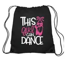 This Girl Can Dance Ballet Black Pink White Drawstring Backpack Sports Gym Bag