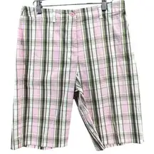 Anne Klein Sport Bermuda Shorts Womens 8 Pink Green Plaid Golf High Rise Stretch